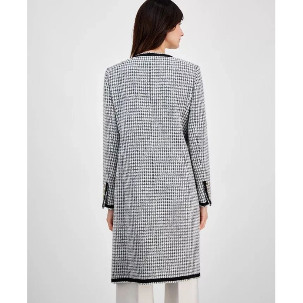 Anne Klein Women's Chic Tweed Fabric Collarless Long Jacket TopCoat Blazer 14 - Picture 3 of 12